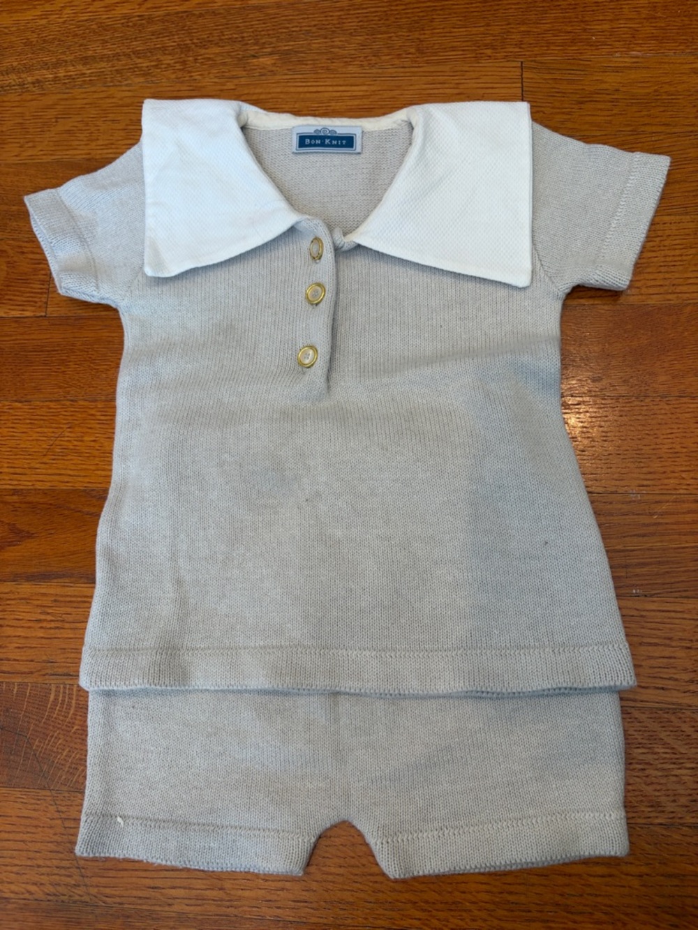 Bon Bebe Light Cream Knit Polo Top & Shorts Set - Soft Cream
